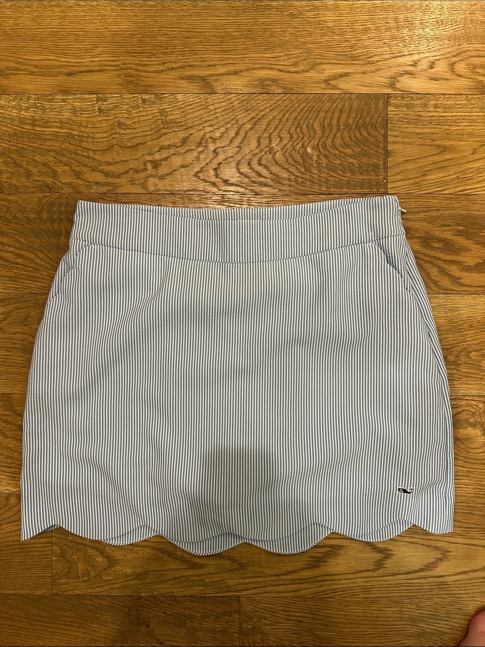 Vineyard Vines Light Blue and White Pinstripe Scalloped Mini Skirt